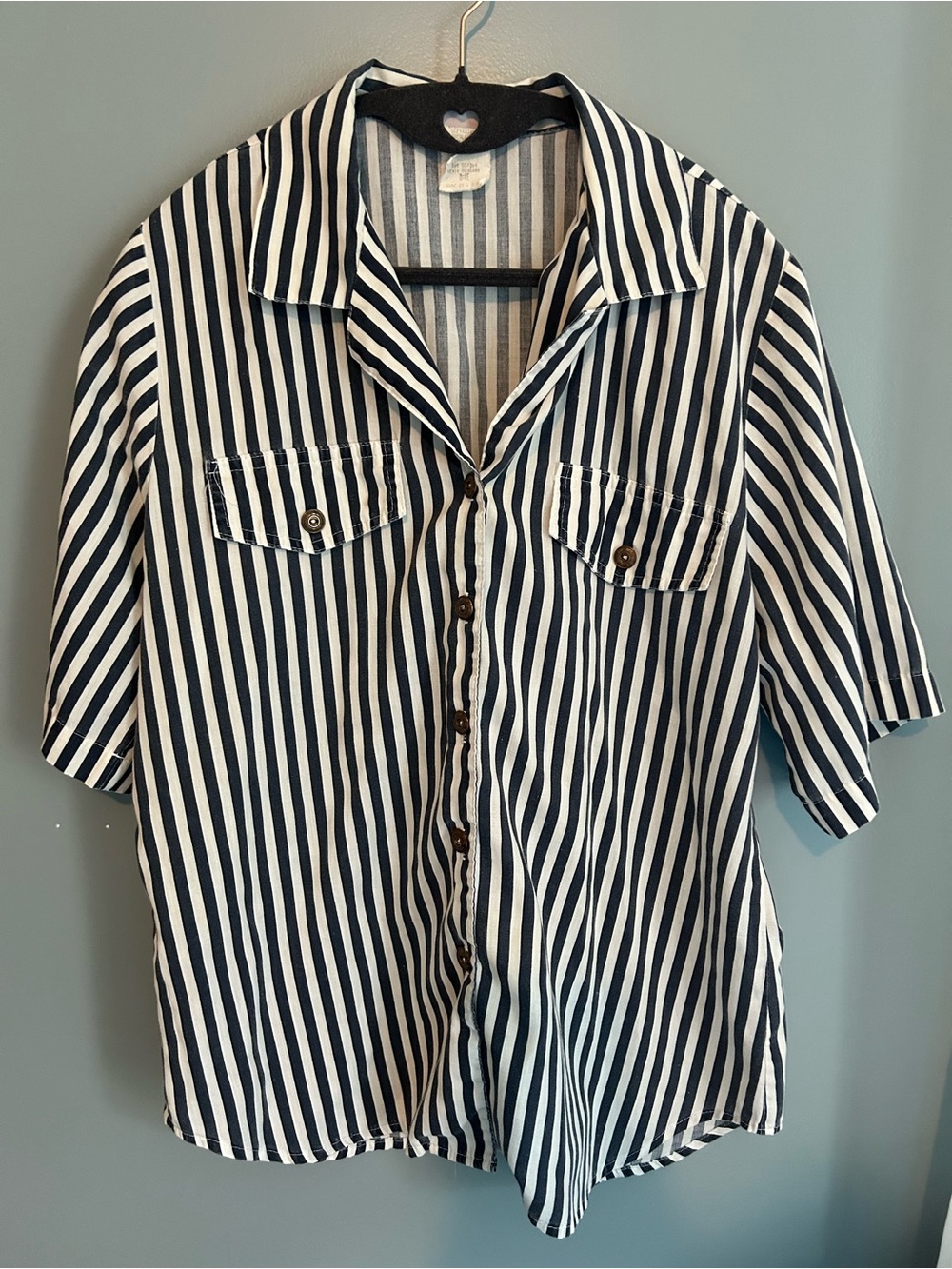 Cool Vintage Bobbie Brooks Navy and White Striped Button-Down Shirt